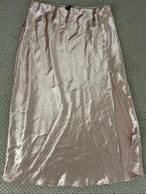 Victorias Secret L Satin Midi Skirt with Side Button Slit - Blush